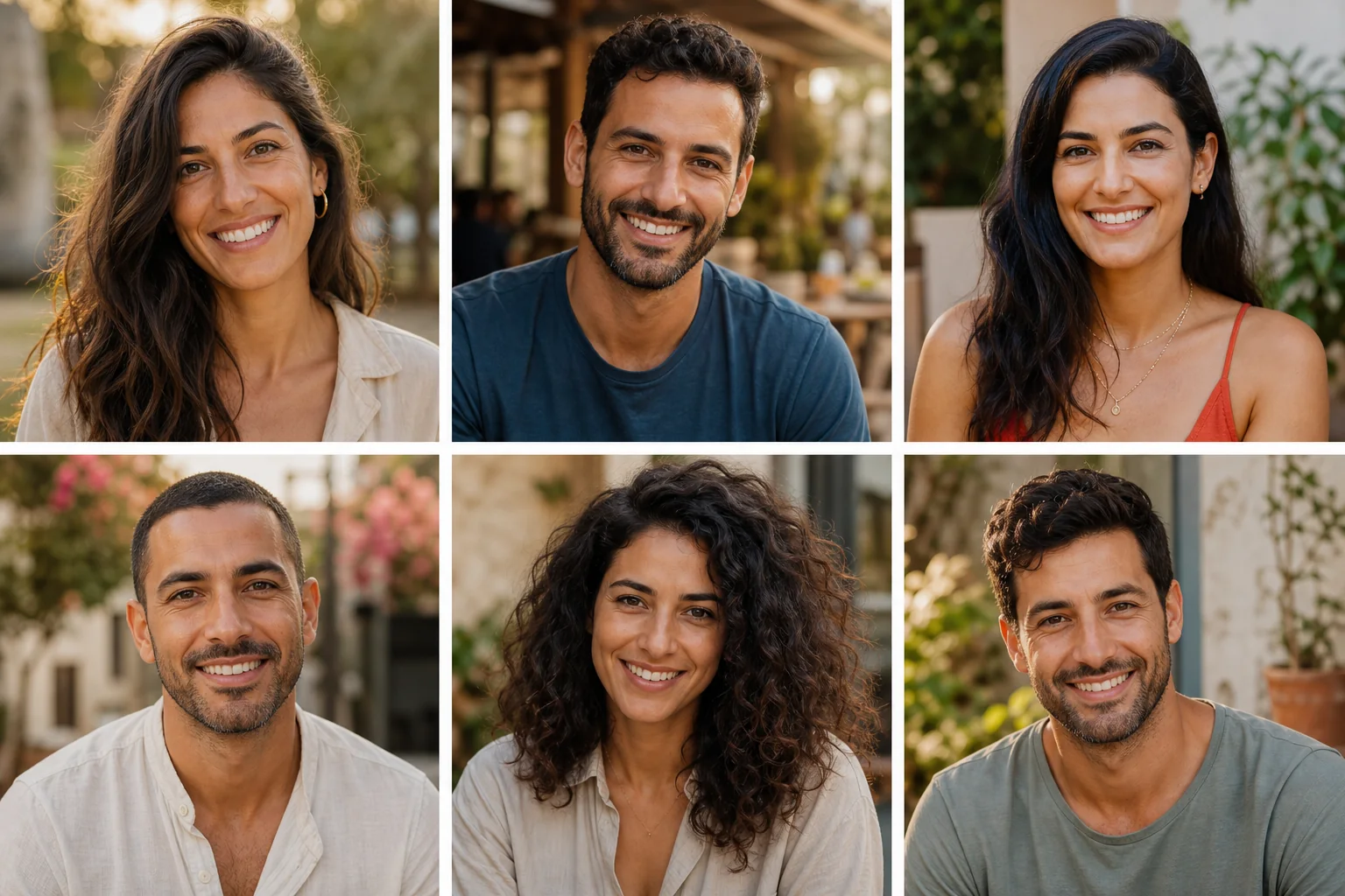 שישה אנשים בוגרים מחייכים — תמונות המחשה של פרופילים בדיוניים
